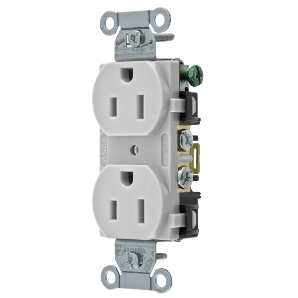 Hubbell Wiring Device-Kellems Straight Blade Devices, Receptacles, Duplex, Commercial/Industrial Grade, 2-Pole 3-Wire Grounding, 15A 125V, 5-15R, Office White, Single Pack BR15OW